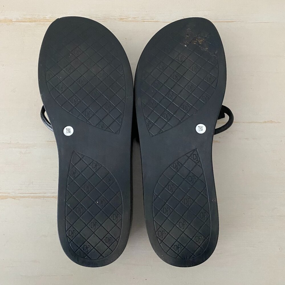 Donald J Pliner Fifi Black Leather Wedge Thong Sandals Slides - Picture 6 of 8